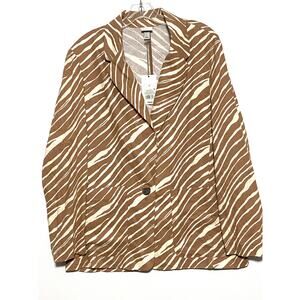 A New Day Brown Zebra One Button Blazer Jacket Linen Rayon Lined Womens L NWT